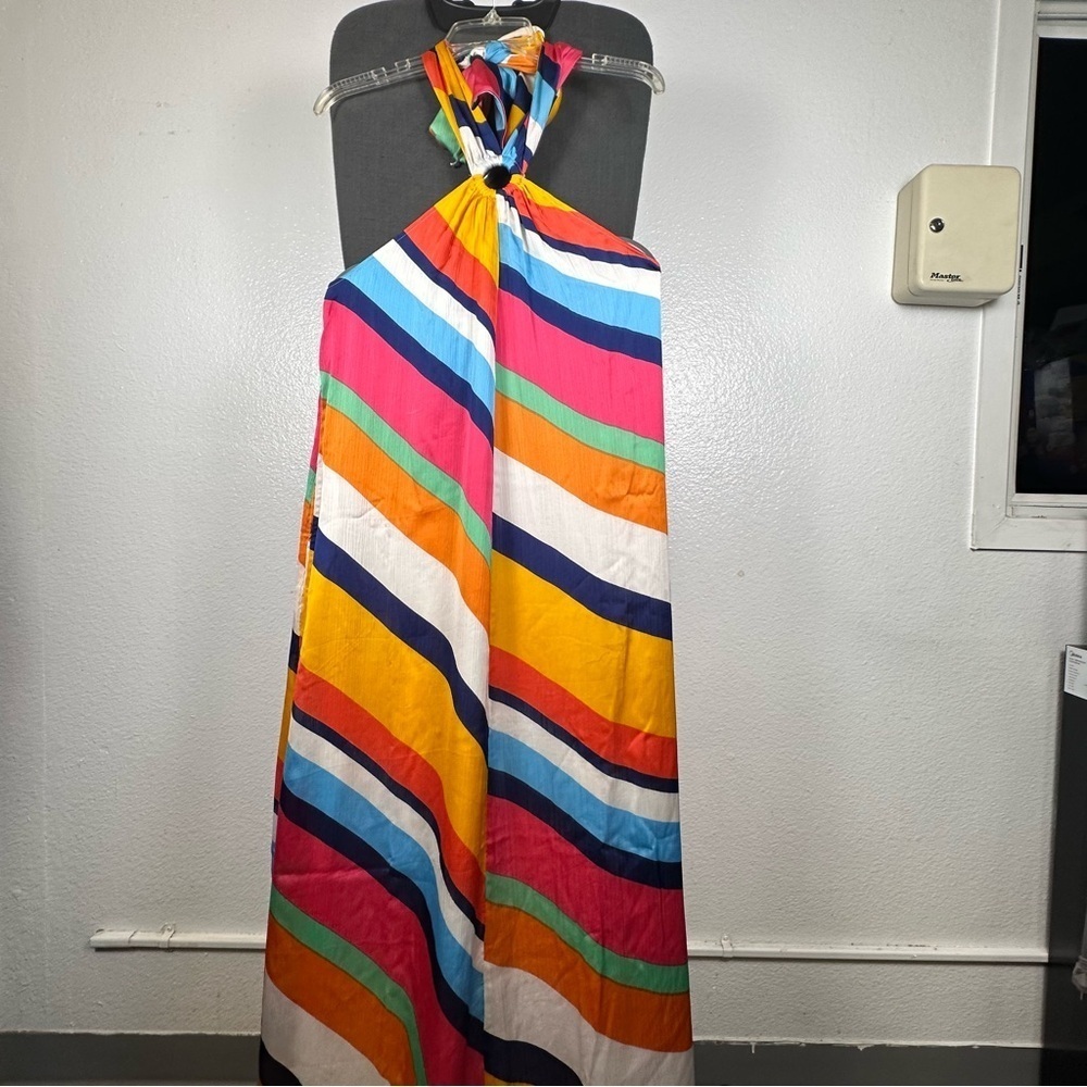The Drop Women’s Shaana Colorful Striped Halter Neck Maxi Dress Size S
